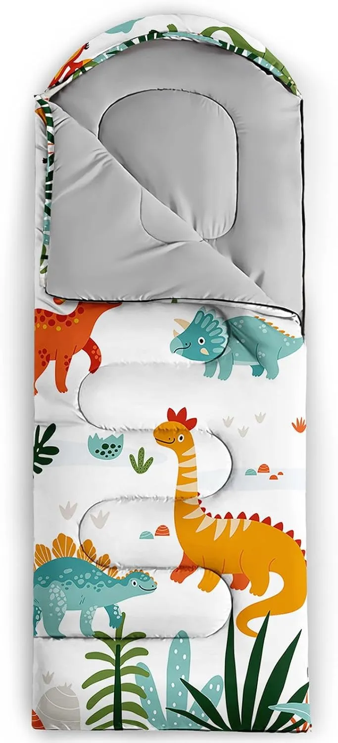 Kids Sleeping Bag for Boys Girls,Cartoon Dinosaur Print-Lightweight Warm Portable Outdoor Indoor-Waterproof Cold Weather Resistant Sleeping Bag for Camping Hiking