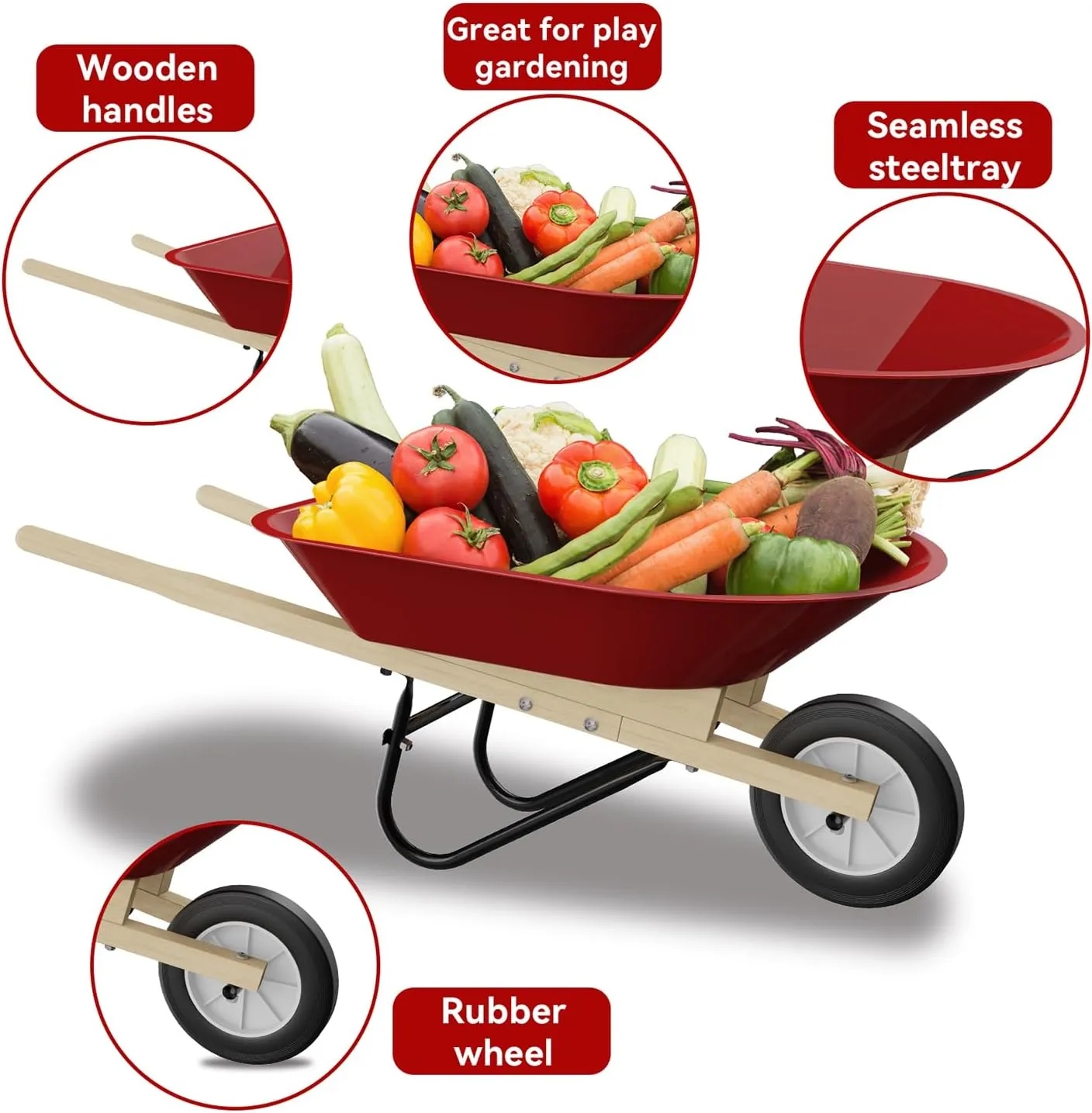 Kids Wheelbarrow Set with Gardening Tools Outdoor Backyard Garden Play for Toddlers Boys Girls 3-8, with Shovel, Rake, Leaf Rake, Easter Birthday Gifts