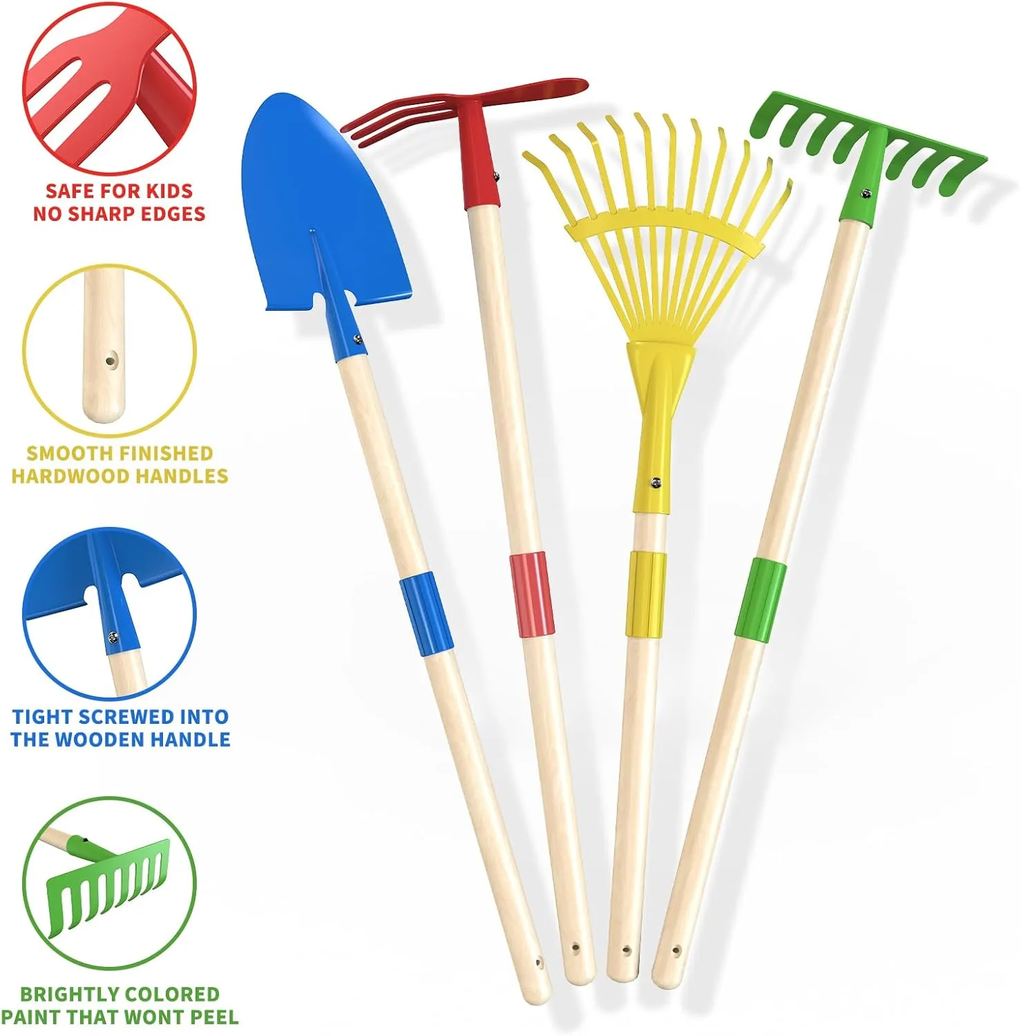 Kids Wheelbarrow Set with Gardening Tools Outdoor Backyard Garden Play for Toddlers Boys Girls 3-8, with Shovel, Rake, Leaf Rake, Easter Birthday Gifts