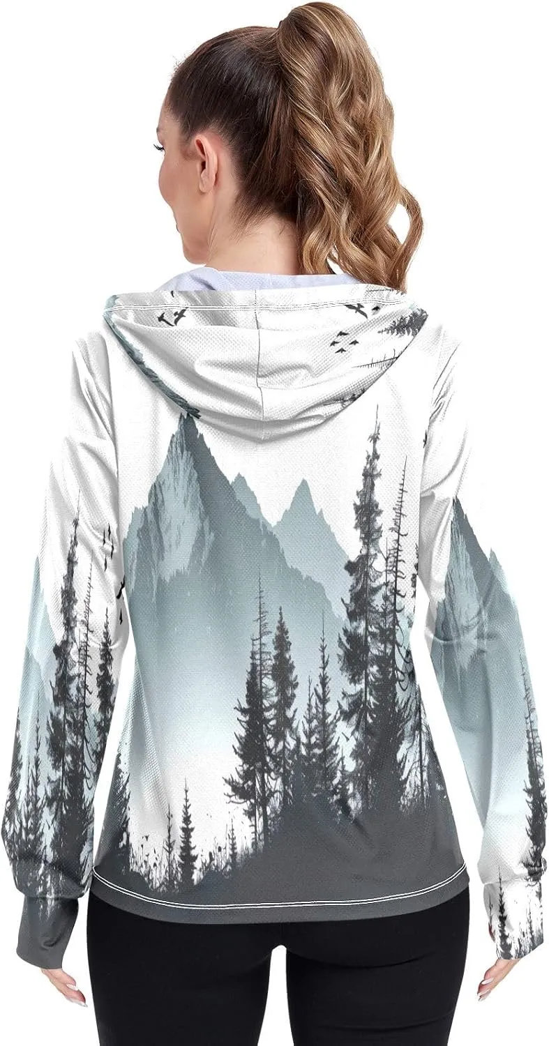 Kigai Beautiful Gray Mountains Women's UPF 50  UV Sun Protection Clothing Zip Up Hoodie SPF Long Sleeve Sun Shirt