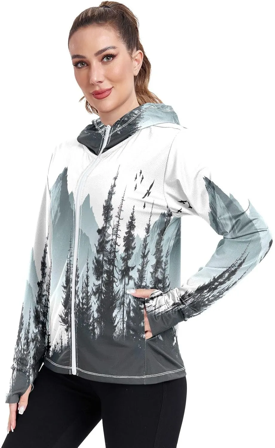 Kigai Beautiful Gray Mountains Women's UPF 50  UV Sun Protection Clothing Zip Up Hoodie SPF Long Sleeve Sun Shirt