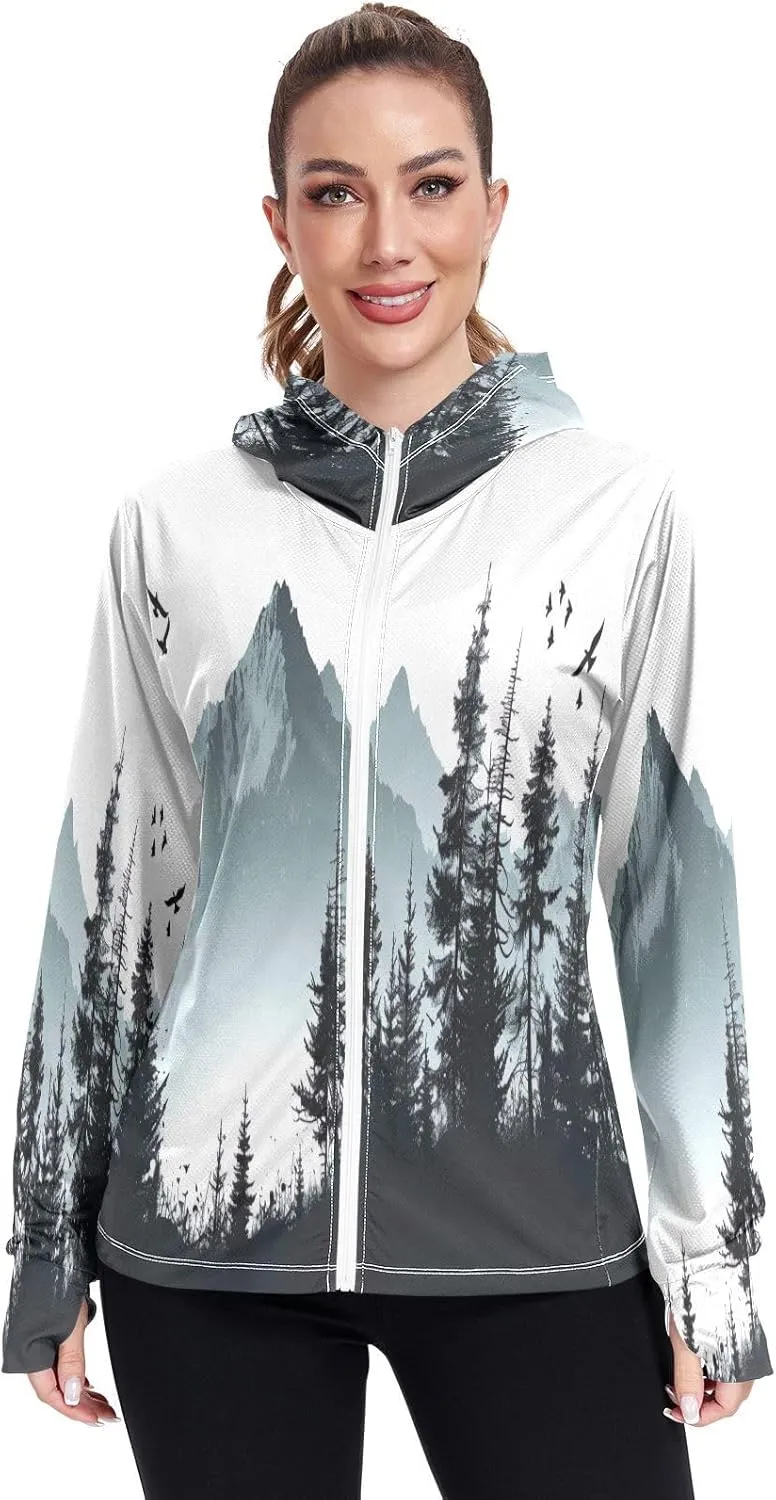 Kigai Beautiful Gray Mountains Women's UPF 50  UV Sun Protection Clothing Zip Up Hoodie SPF Long Sleeve Sun Shirt