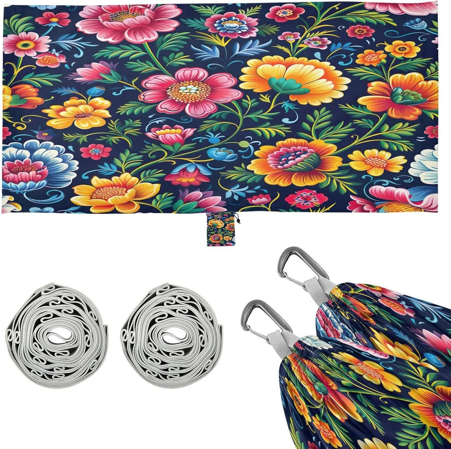 Kigai Colorful Flowers Camping Hammock Durable & Portable Travel Hammock Holds 330lbs with Tree Strapsm, Pocket, Camping Accessories