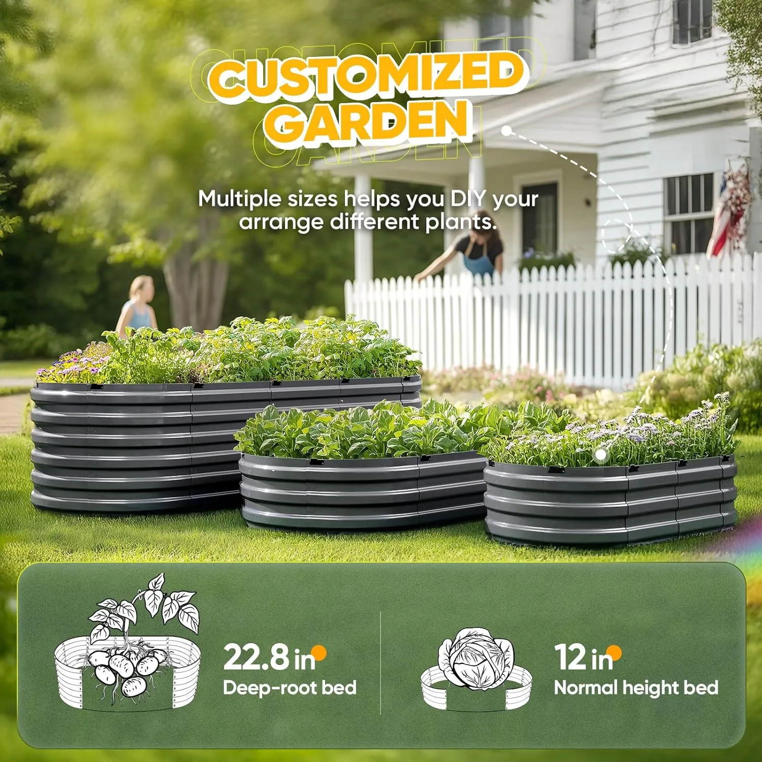 KING BIRD Raised Garden Bed Kit 2025 Upgraded Quick-Setup Galvanized Planter Garden Box Outdoor for Gardening, Vegetables, Flowers, 74x36x12 in, Dark Grey