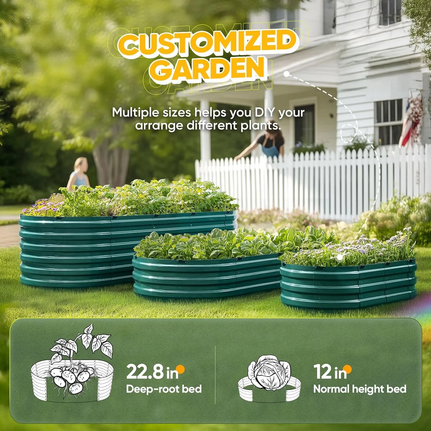 KING BIRD Raised Garden Bed Kit 2025 Upgraded Quick-Setup Galvanized Planter Garden Box Outdoor for Gardening, Vegetables, Flowers, 74x36x12 in, Green