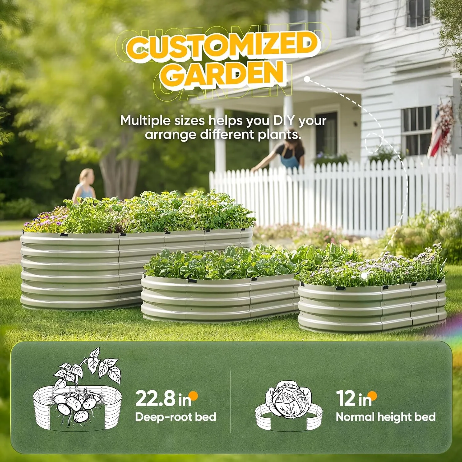 KING BIRD Raised Garden Bed Kit 2025 Upgraded Quick-Setup Galvanized Planter Garden Box Outdoor for Gardening, Vegetables, Flowers, 74x36x12 in, Olive Green