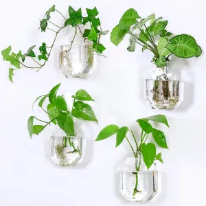 Kingbuy Octagon Wall-Mounted Propagation Vase - 4 Pack Clear Glass Planters for Hydroponic Plants & Flowers, Indoor Wall Plant Holder, Unique Home Decor Gift for Women & Plant Lovers
