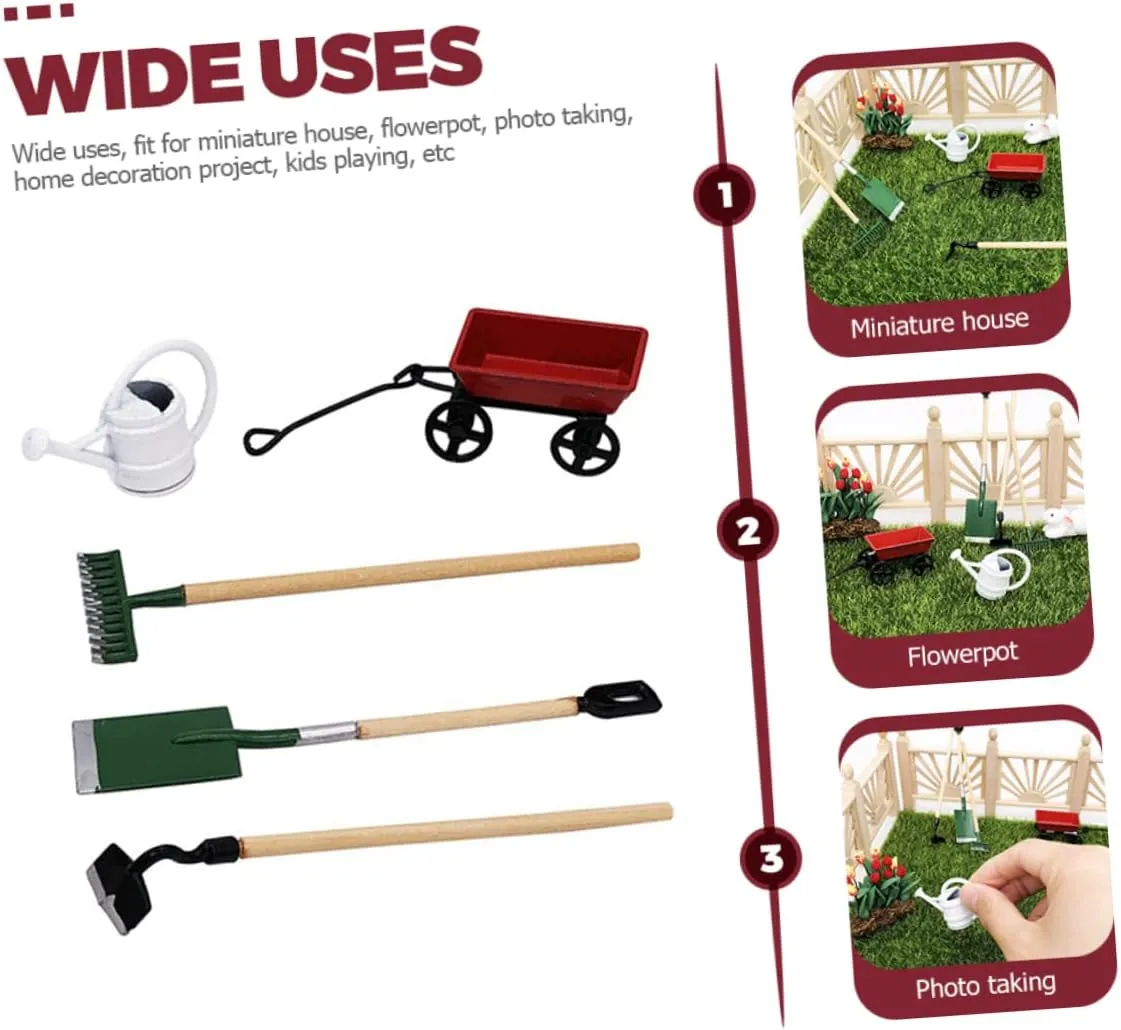 Kisangel 2 Sets Miniature Gardening Tool Kit for Micro Garden Scene Decor Mini House Accessory Safe Materials Creative Design for Dollhouse and Fairy Garden Decor
