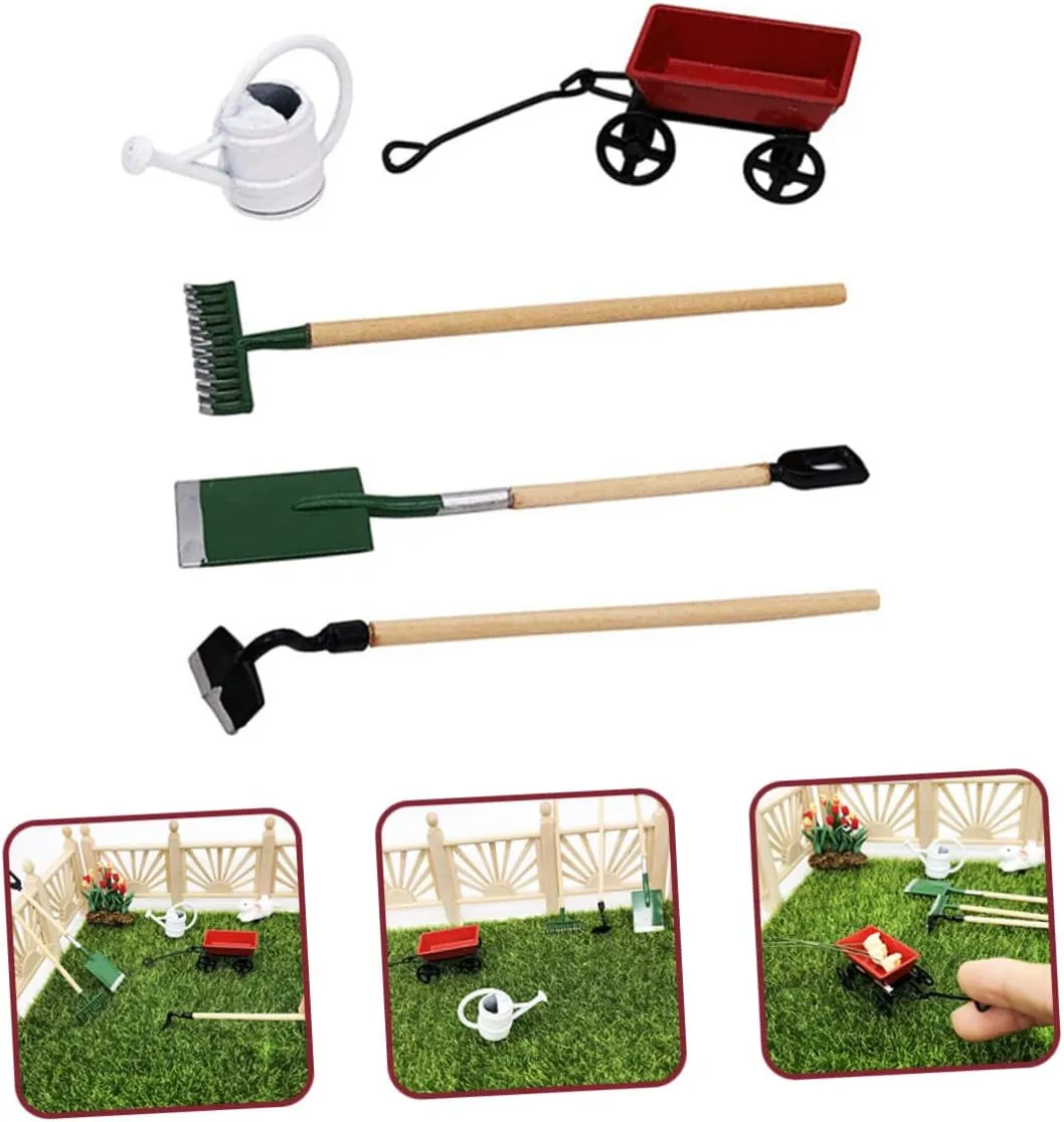 Kisangel 2 Sets Miniature Gardening Tool Kit for Micro Garden Scene Decor Mini House Accessory Safe Materials Creative Design for Dollhouse and Fairy Garden Decor