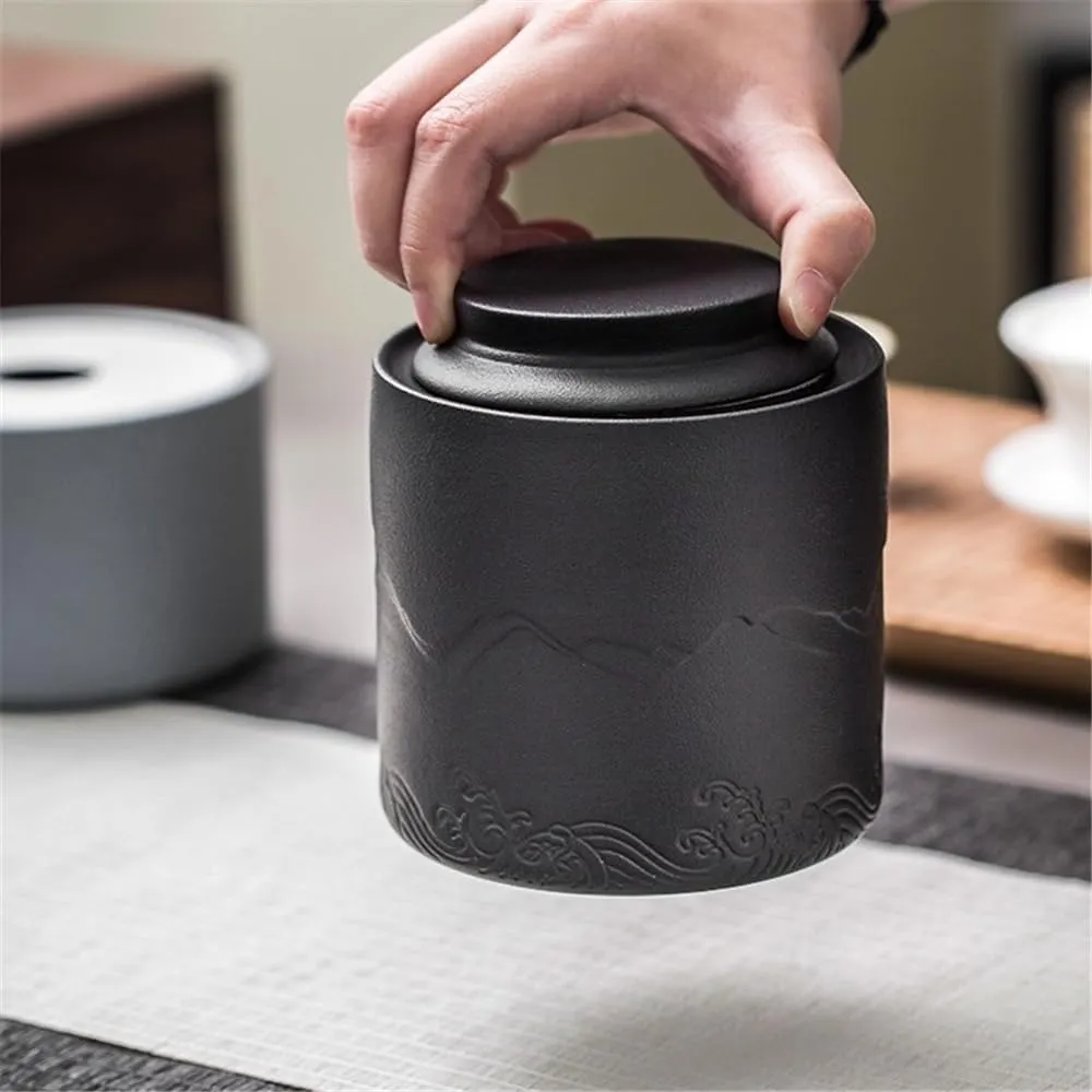 Kitchen Container Ceramic Tea Canister Household Sealed Storage Jar For Tea, Coffee, Herb, Sugar, Spice, Nuts For Loose Tea(Blue)