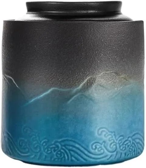 Kitchen Container Ceramic Tea Canister Household Sealed Storage Jar For Tea, Coffee, Herb, Sugar, Spice, Nuts For Loose Tea(Blue)