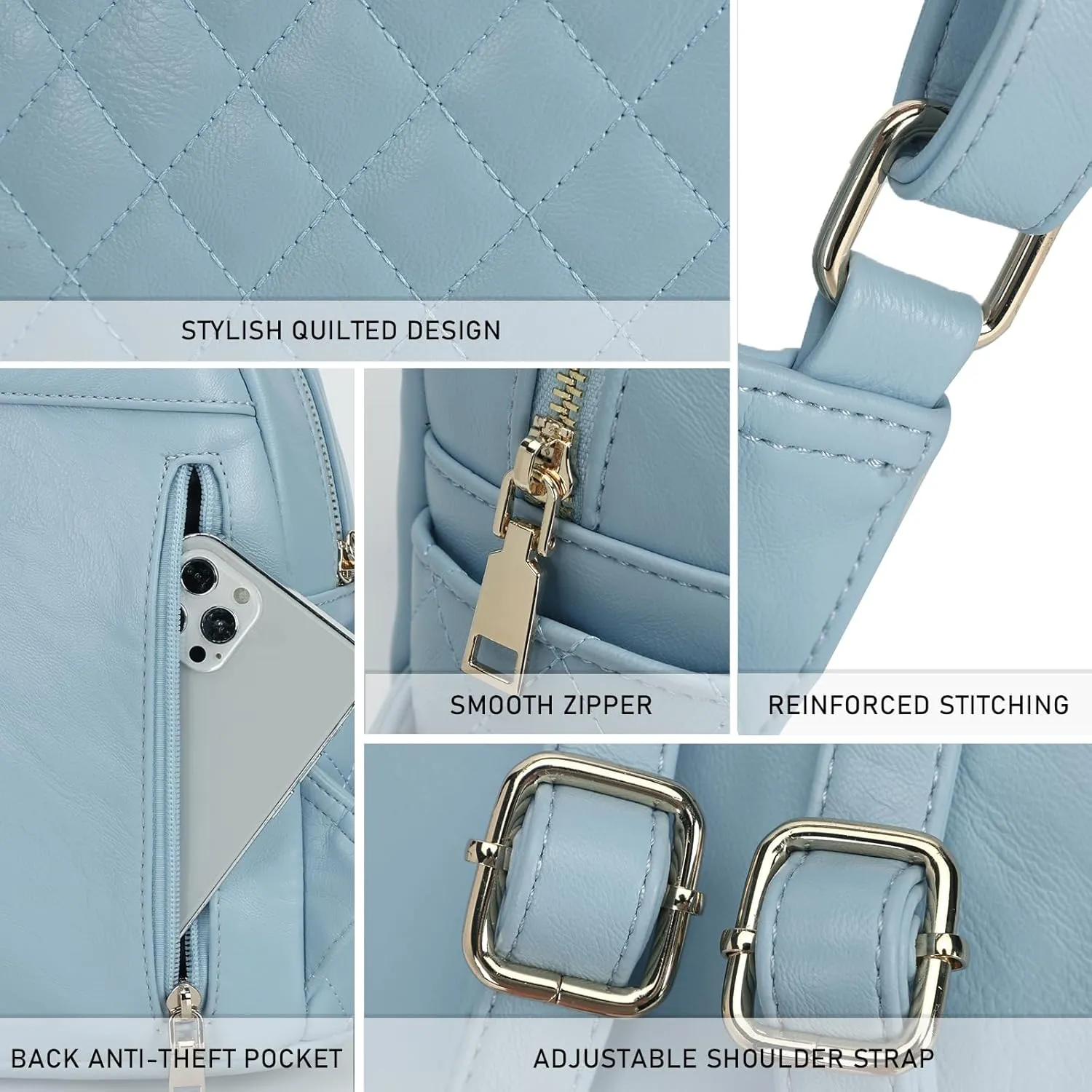 KL928 Quilted Mini Backpack for Women, PU Leather Backpack Purse Designer Satchel Bag, Small Casual Daypack for Ladies
