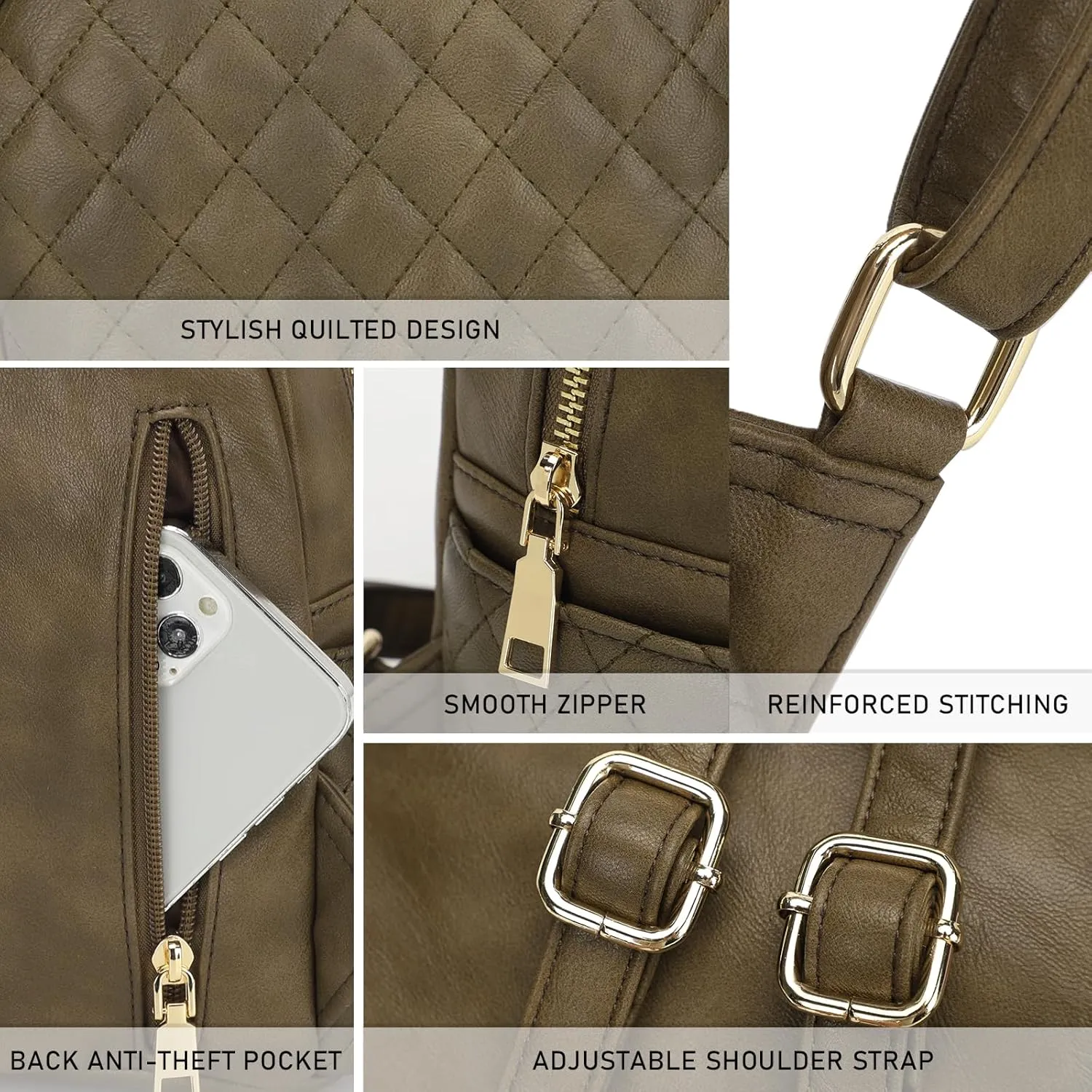 KL928 Quilted Mini Backpack for Women, PU Leather Backpack Purse Designer Satchel Bag, Small Casual Daypack for Ladies