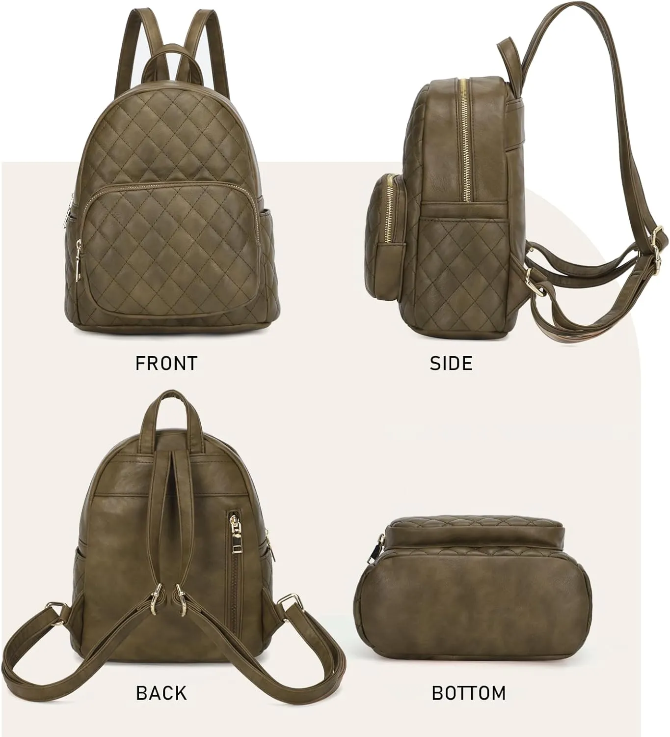 KL928 Quilted Mini Backpack for Women, PU Leather Backpack Purse Designer Satchel Bag, Small Casual Daypack for Ladies