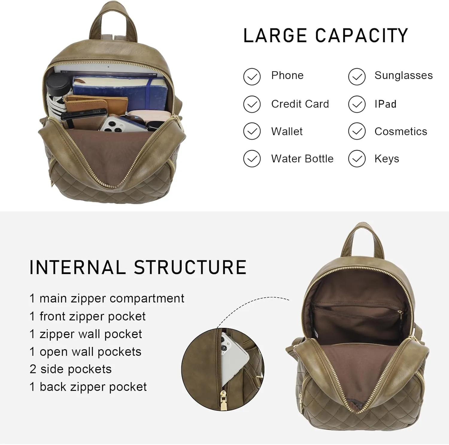 KL928 Quilted Mini Backpack for Women, PU Leather Backpack Purse Designer Satchel Bag, Small Casual Daypack for Ladies