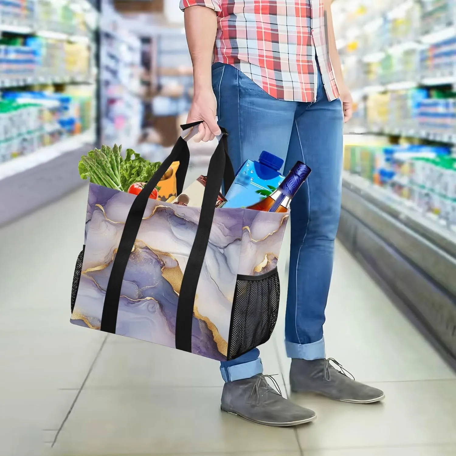 KLL Utility Totes Canvas Collapsable Water Resistant Reusable Grocery Bags