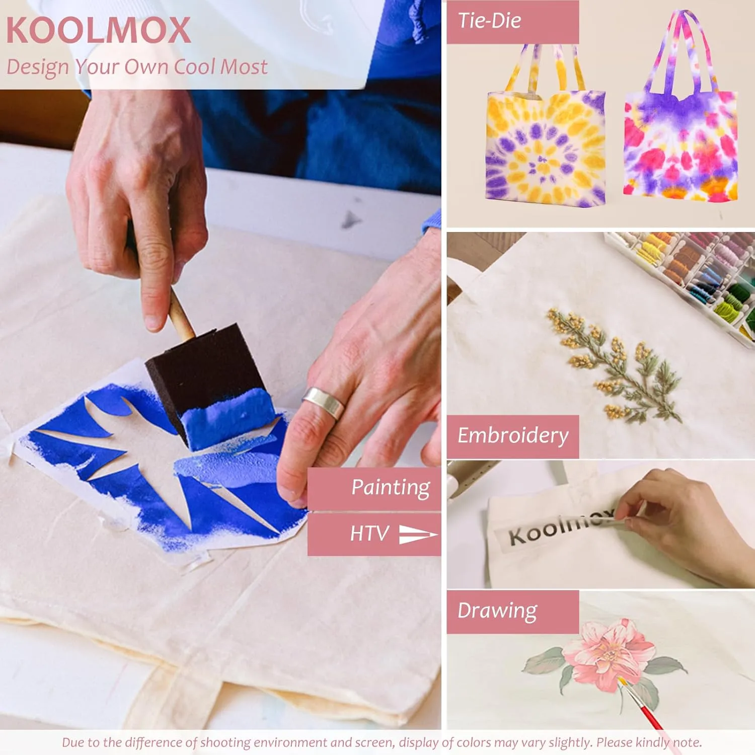 Koolmox Canvas Grocery Bag, 6-Pack 22'' Large Bags with Reinforced Handles, 12 Oz Heavy Duty Reusable Washable Grocery Shopping Bags Plain Totes for Teacher Paint Embroidery Draw DIY Art Craft Totes