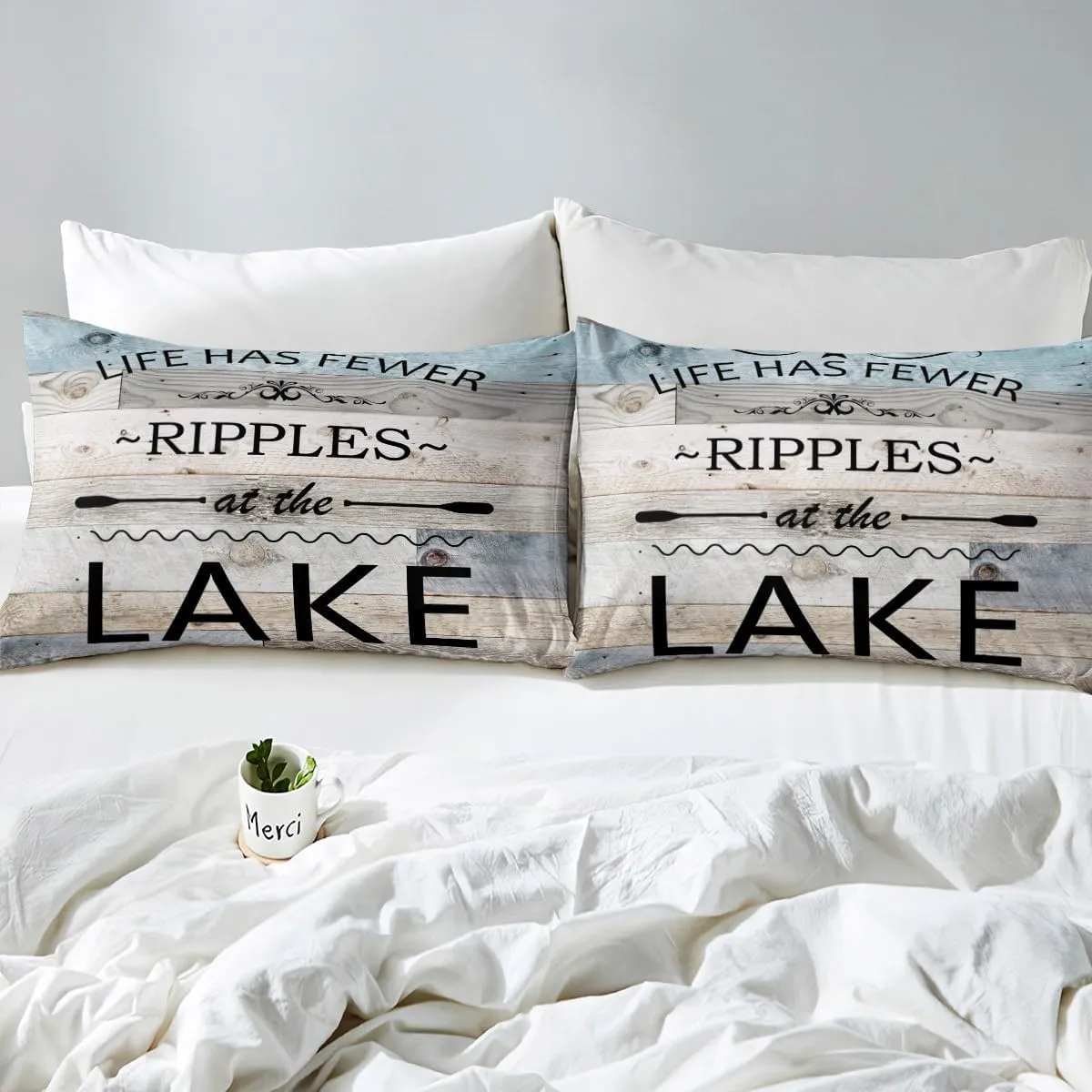 Lake Life Duvet Cover Set Full Size,Inspirational Quotes Print Comforter Cover with 2 Pillowcases,Lakeside Cabin Fishing Camping Breathable Bedspread for Boys Teens,Pillow Sham