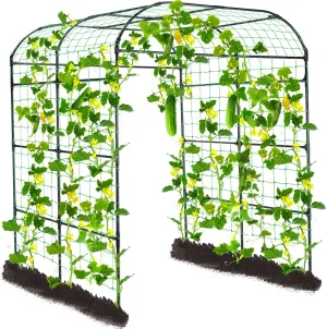 Lalahoni Large Garden Trellis Arch for Climbing Plants Outdoor, 7.8 feet Tall Metal Walkway Arbor Plant Support Vine Flower Vegetables Cucumber Trellis for Raised Bed, with Netting, Lightweight