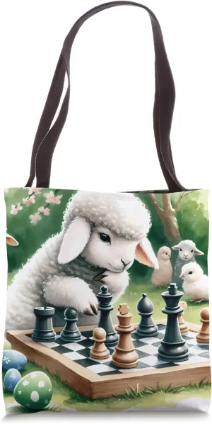 Lamb Plays Chess In Park. Spectators Pieces Strategic Game Tote Bag