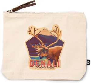 Lantern Press Denali National Park, Alaska, Vivid Watercolor, Caribou, 100% Cotton Zipper Pouch, Travel Accessory, Go Bag