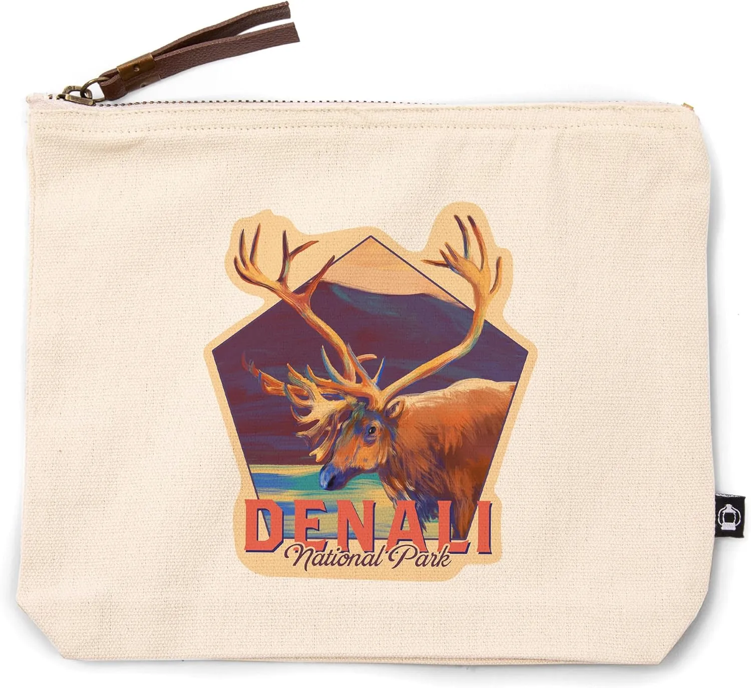 Lantern Press Denali National Park, Alaska, Vivid Watercolor, Caribou, 100% Cotton Zipper Pouch, Travel Accessory, Go Bag