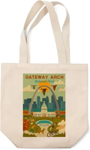 Lantern Press Gateway Arch National Park, Missouri, Geometric National Park Series (100% Cotton Canvas Reusable Tote Bag)