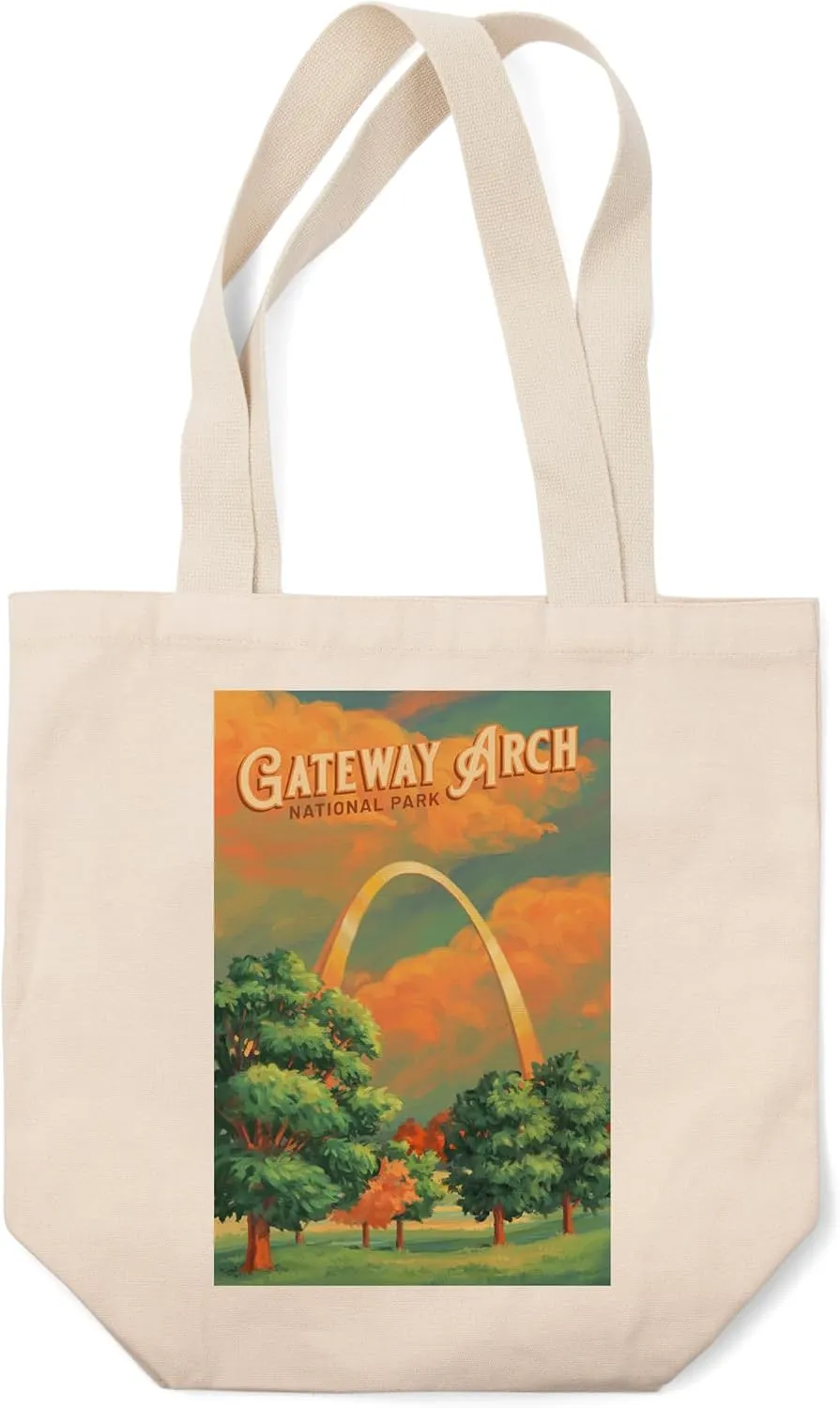 Lantern Press Gateway Arch National Park, Missouri, Oil Painting (100% Cotton Canvas Reusable Tote Bag)