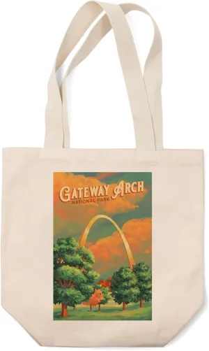 Lantern Press Gateway Arch National Park, Missouri, Oil Painting (100% Cotton Canvas Reusable Tote Bag)