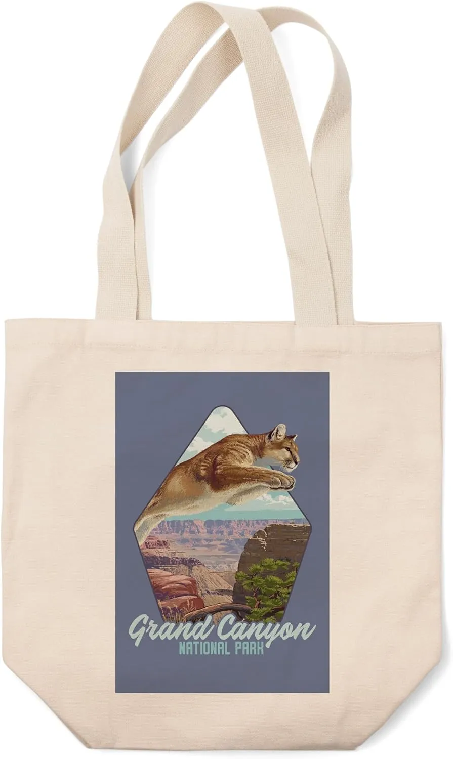 Lantern Press Grand Canyon National Park, Arizona, Cougar Jumping, (100% Cotton Canvas Reusable Tote Bag)