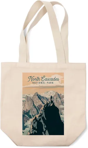 Lantern Press North Cascades National Park, Washington, Painterly National Park Series (100% Cotton Canvas Reusable Tote Bag)