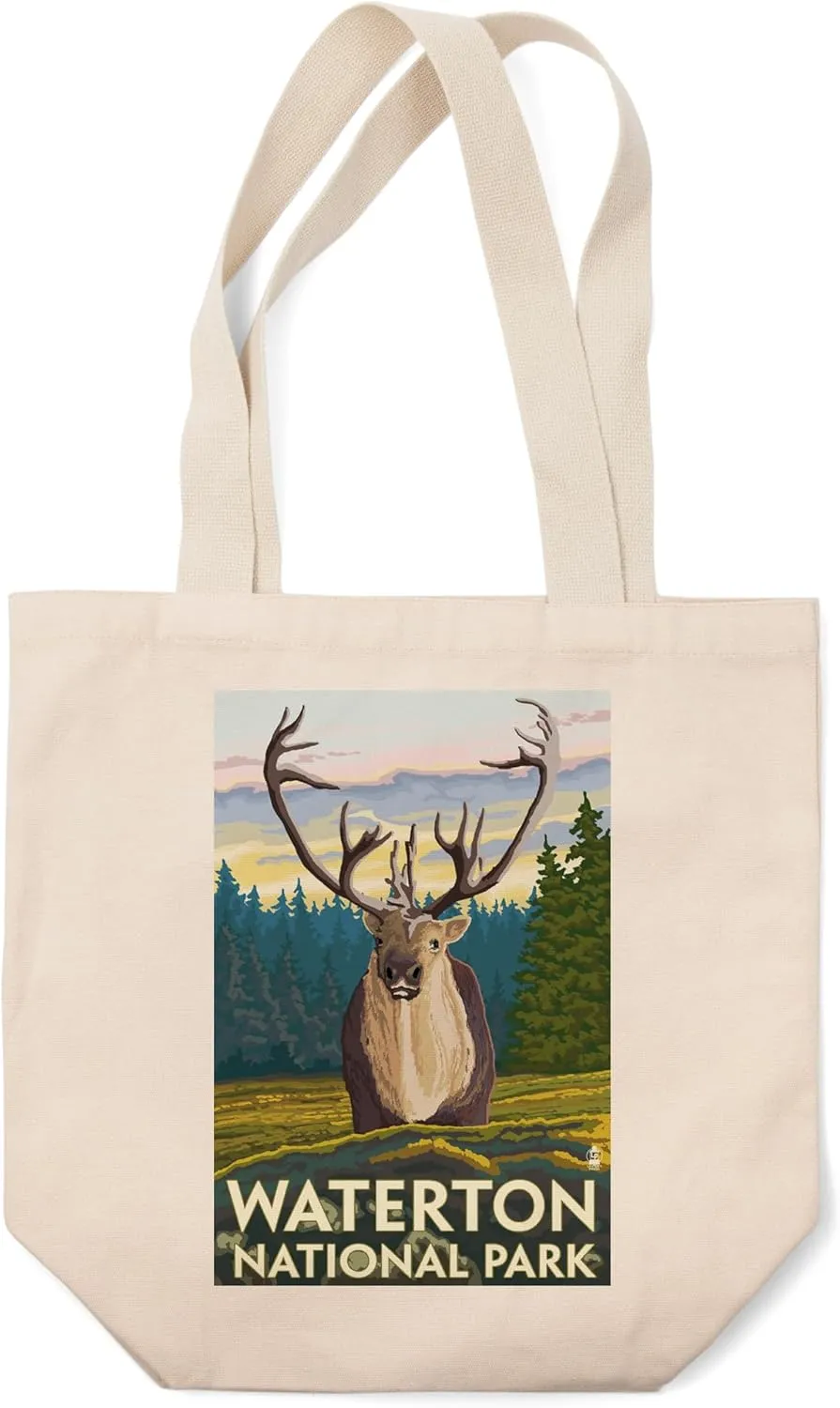 Lantern Press Waterton National Park, Canada, Caribou (100% Cotton Canvas Reusable Tote Bag)