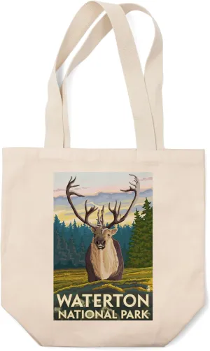 Lantern Press Waterton National Park, Canada, Caribou (100% Cotton Canvas Reusable Tote Bag)