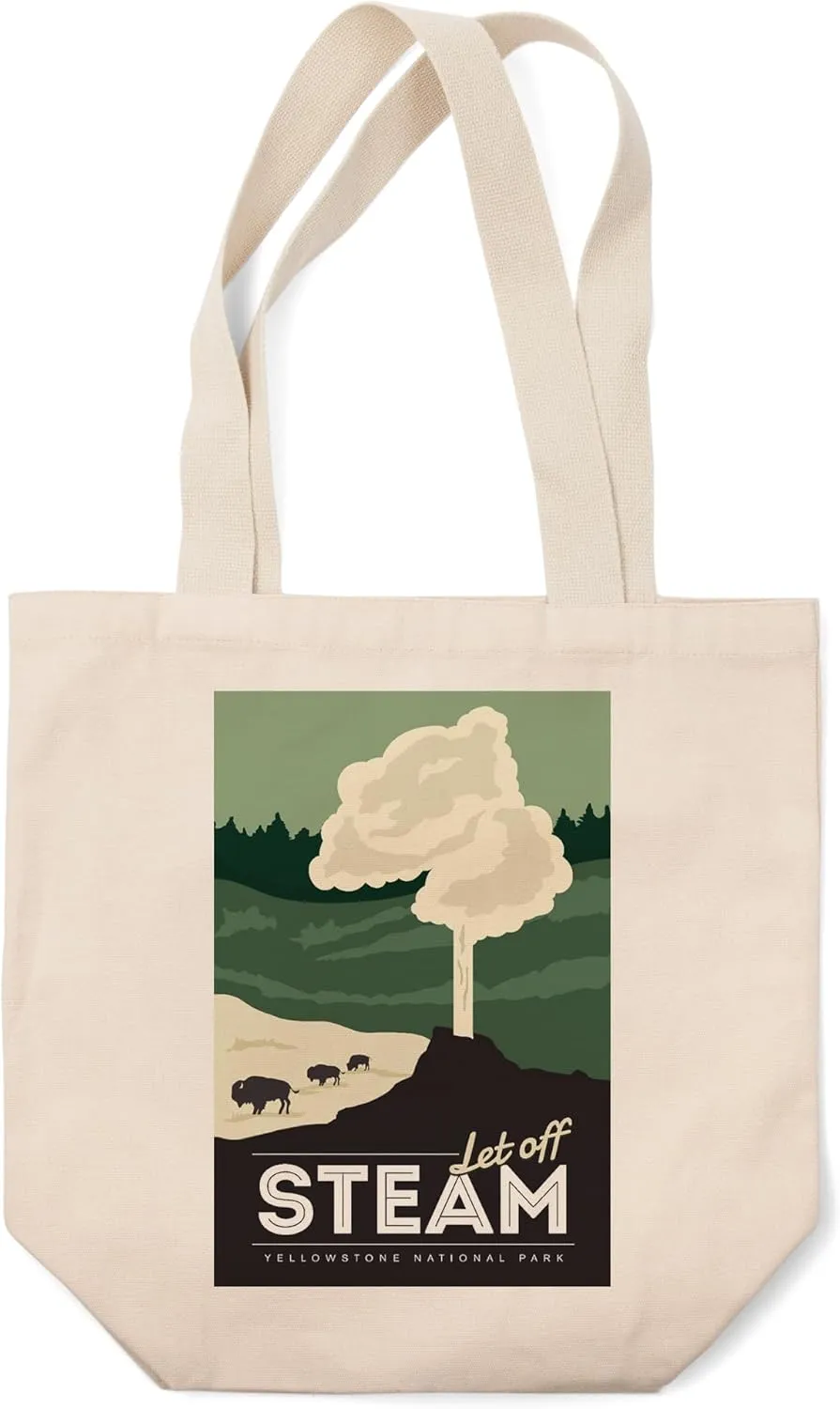 Lantern Press Yellowstone National Park, Let Off Steam (100% Cotton Canvas Reusable Tote Bag)