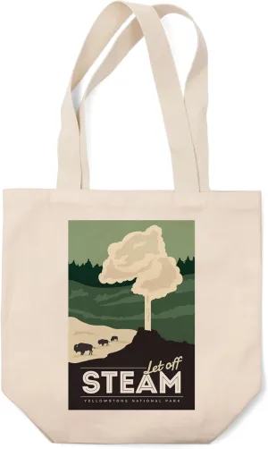Lantern Press Yellowstone National Park, Let Off Steam (100% Cotton Canvas Reusable Tote Bag)