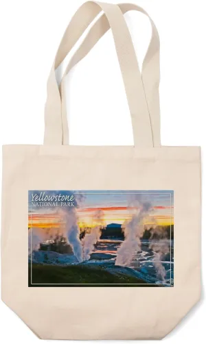 Lantern Press Yellowstone National Park, Norris Geyser Basin Sunset (100% Cotton Canvas Reusable Tote Bag)