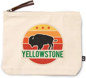Lantern Press Yellowstone National Park, Sun and Bison, 100% Cotton Zipper Pouch, Travel Accessory, Go Bag