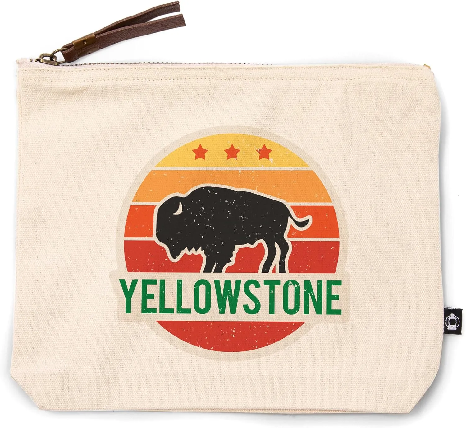 Lantern Press Yellowstone National Park, Sun and Bison, 100% Cotton Zipper Pouch, Travel Accessory, Go Bag