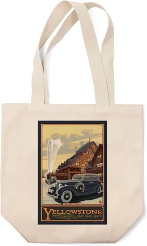 Lantern Press Yellowstone National Park, Wyoming, Old Faithful Inn (100% Cotton Canvas Reusable Tote Bag)