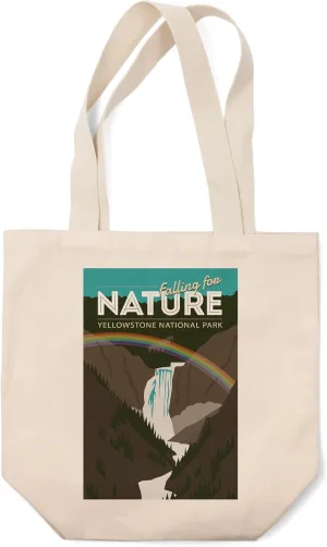 Lantern Press Yellowstone National Park, Yellowstone Falls, Falling for Nature (100% Cotton Canvas Reusable Tote Bag)