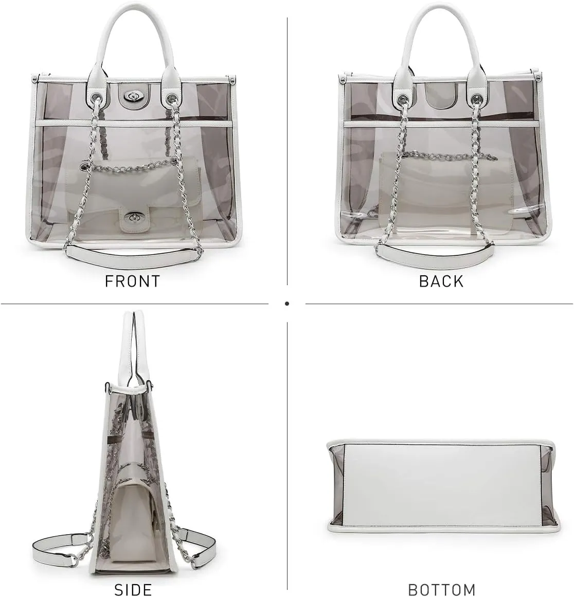 Large Clear Tote Bag Stadium Approved Women Clear Purse for Stadium Events Crossbody 2 in 1 Shoulder Work Bag