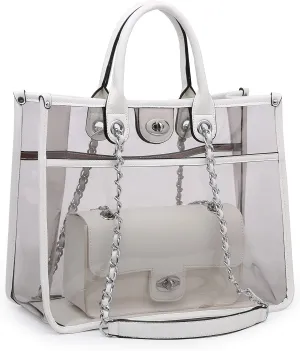 Large Clear Tote Bag Stadium Approved Women Clear Purse for Stadium Events Crossbody 2 in 1 Shoulder Work Bag