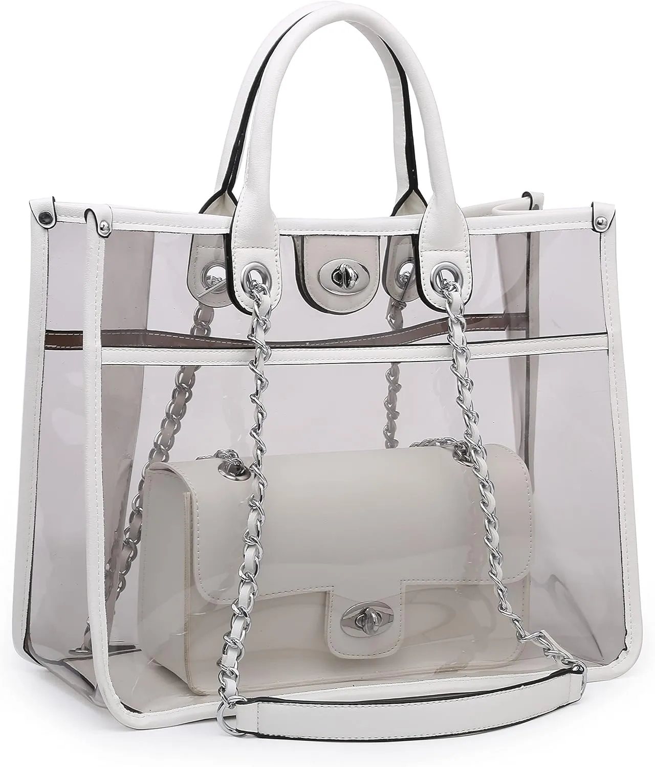 Large Clear Tote Bag Stadium Approved Women Clear Purse for Stadium Events Crossbody 2 in 1 Shoulder Work Bag