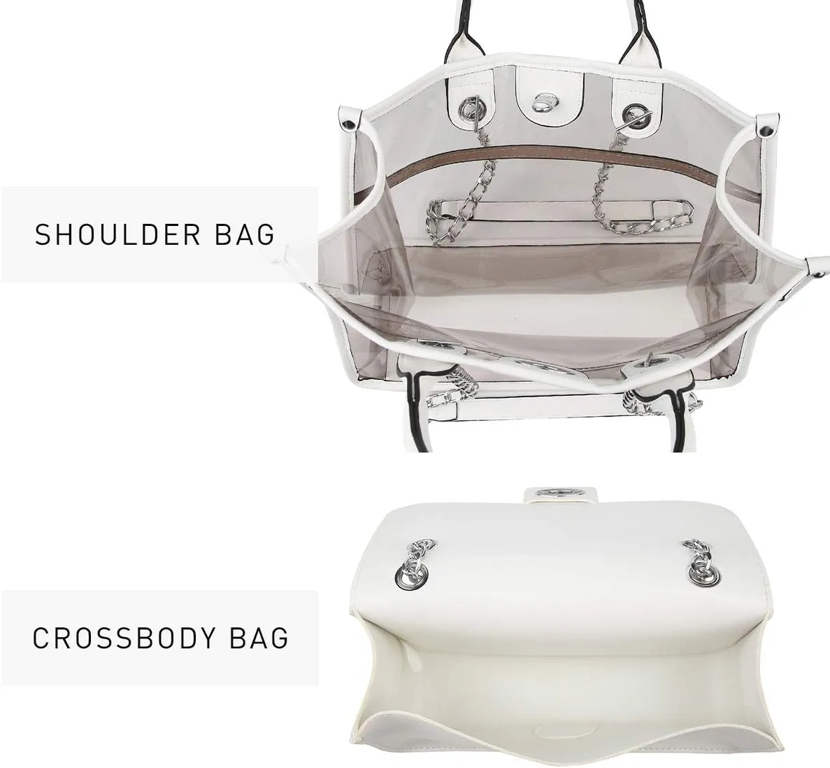 Large Clear Tote Bag Stadium Approved Women Clear Purse for Stadium Events Crossbody 2 in 1 Shoulder Work Bag