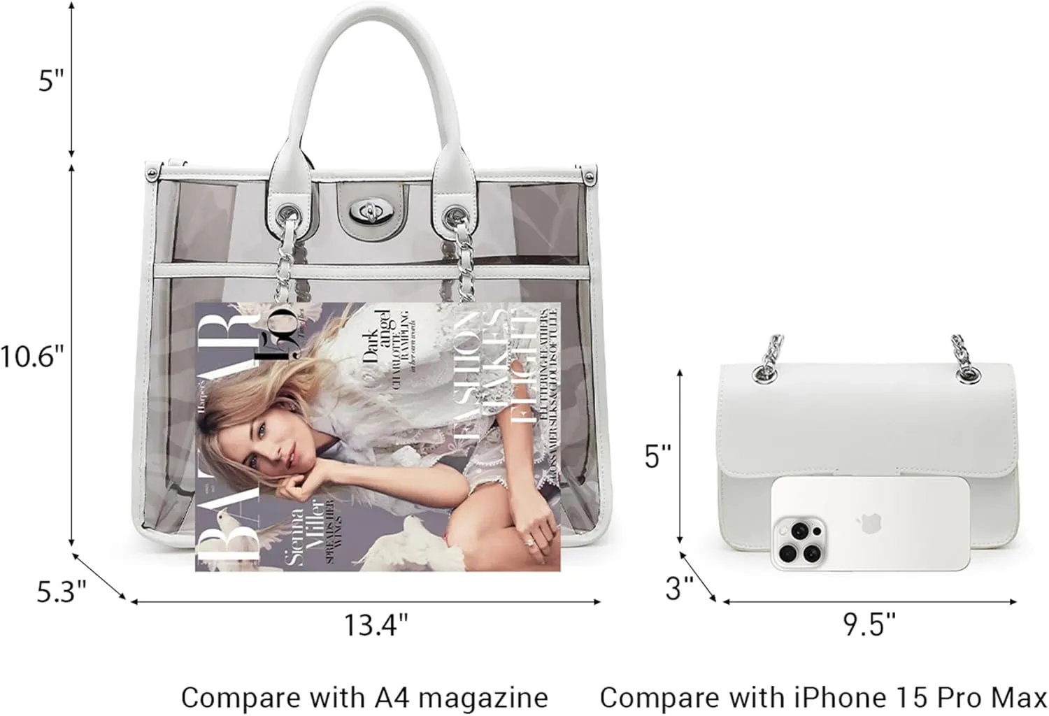 Large Clear Tote Bag Stadium Approved Women Clear Purse for Stadium Events Crossbody 2 in 1 Shoulder Work Bag
