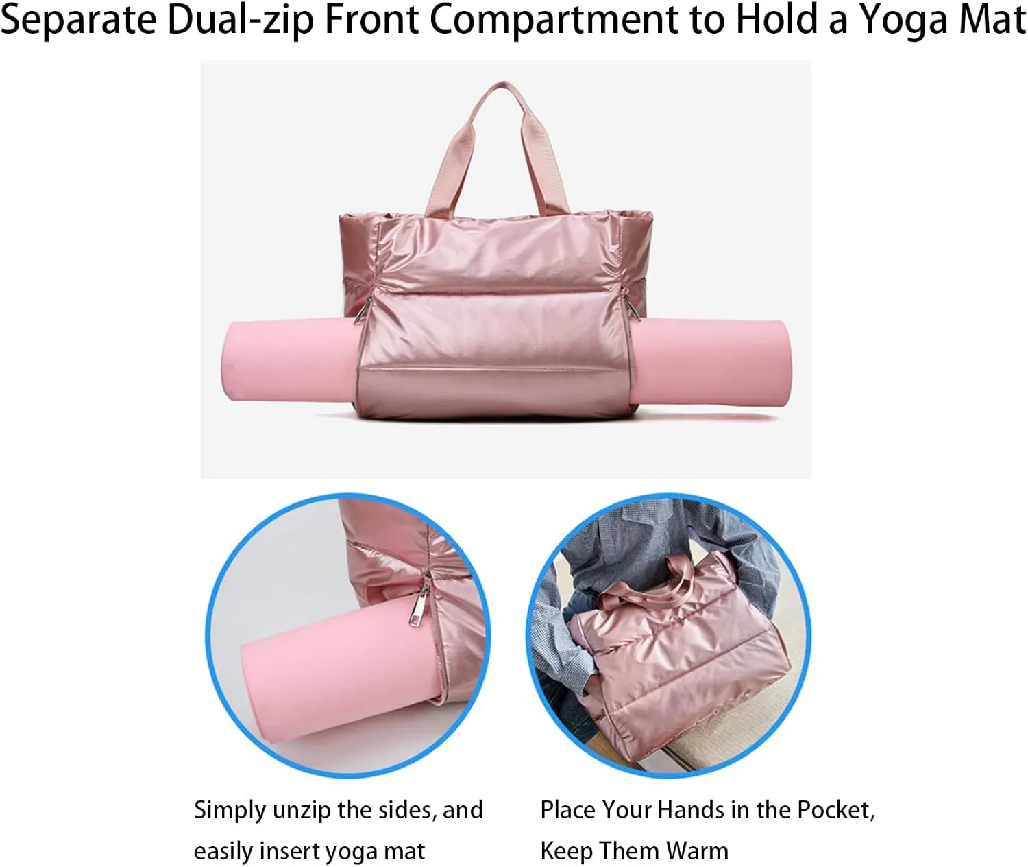 Large Tote Bag for Women, Lightweight Travel Tote Handbags, Puffer Tote Bag with Zipper, Yoga Bags Quilted Work Bag