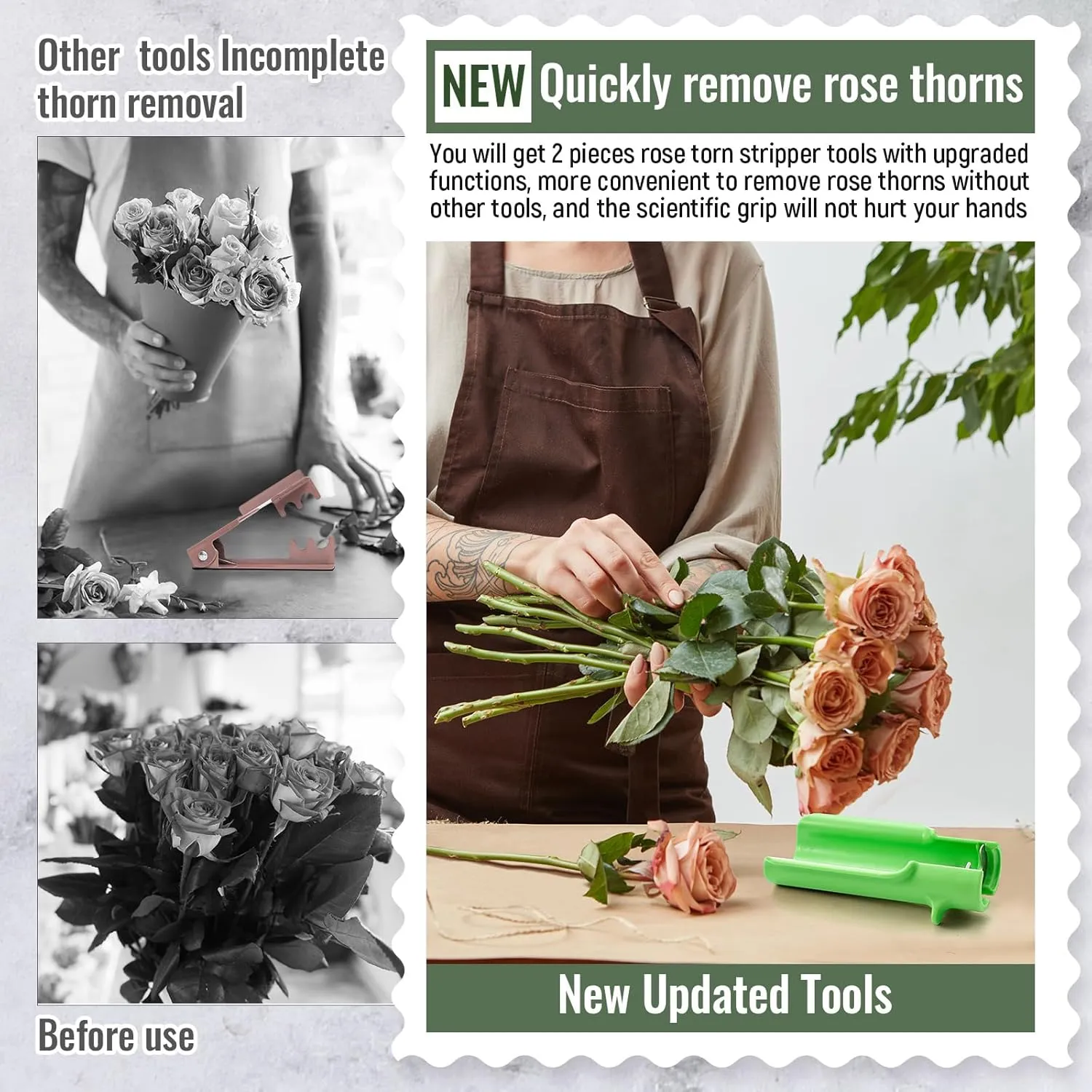 Lasnten 2 Pcs Rose Thorn Stripper Tool Thorn Remover for Roses Leaf Stripper Tool Flower Stem Cleaner Cutter to Removal Leaf for Home Flower Shop Gardening Floral Arrangement (Green)