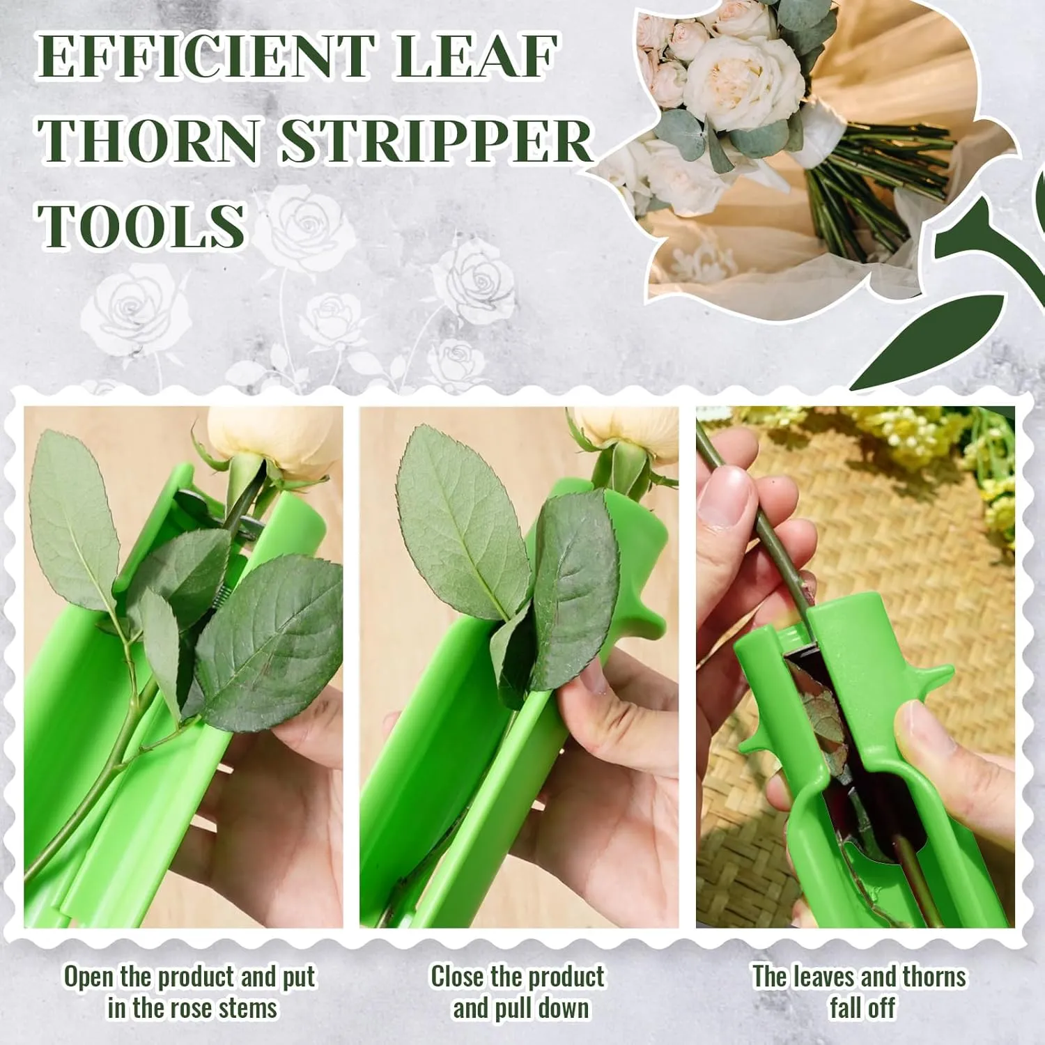Lasnten 2 Pcs Rose Thorn Stripper Tool Thorn Remover for Roses Leaf Stripper Tool Flower Stem Cleaner Cutter to Removal Leaf for Home Flower Shop Gardening Floral Arrangement (Green)