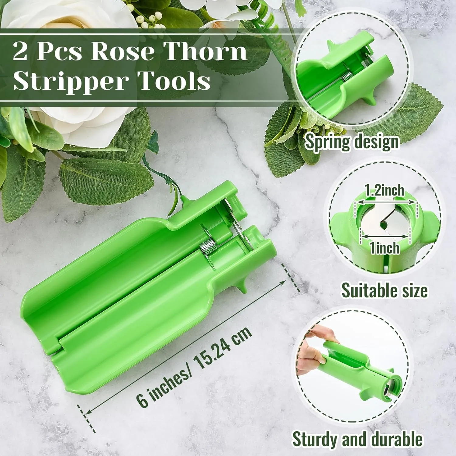 Lasnten 2 Pcs Rose Thorn Stripper Tool Thorn Remover for Roses Leaf Stripper Tool Flower Stem Cleaner Cutter to Removal Leaf for Home Flower Shop Gardening Floral Arrangement (Green)