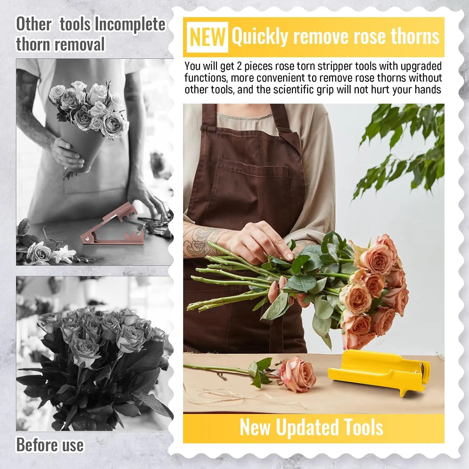 Lasnten 2 Pcs Rose Thorn Stripper Tool Thorn Remover for Roses Leaf Stripper Tool Flower Stem Cleaner Cutter to Removal Leaf for Home Flower Shop Gardening Floral Arrangement (Yellow)